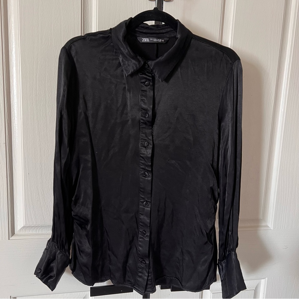 Zara Satin Long-Sleeve Top